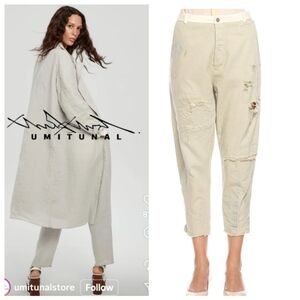 🆕️ Umit Unal High Waisted Drop Crotch Trouser Jean Distressed Grunge Medium